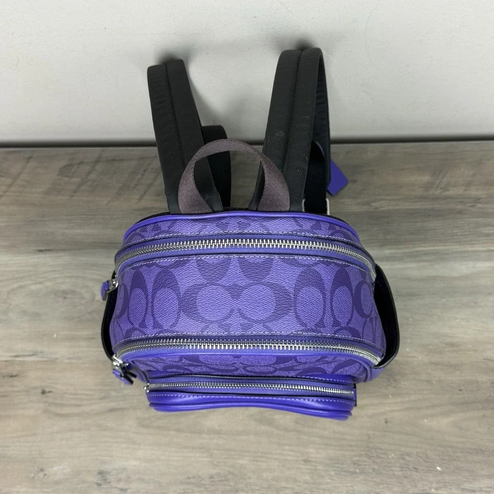 Coach Mini Court Backpack In Signature Canvas & Leather Sport Purple C8604 Logo